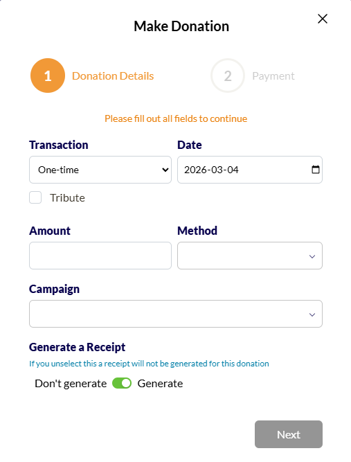 The don't generate receipt feature